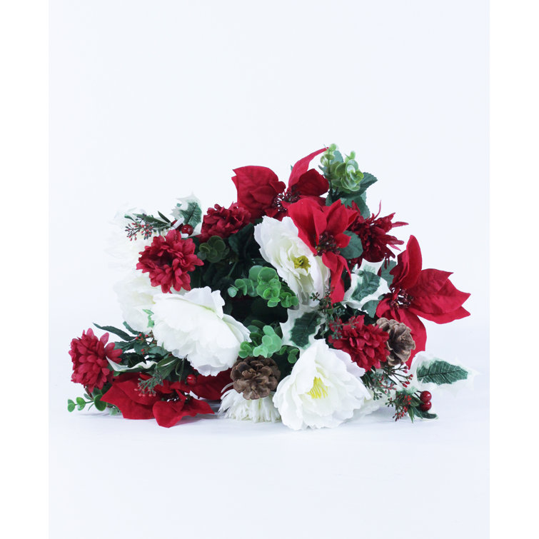 Primrue Faux Silk Poinsettia Stems, Bushes, And Sprays Arrangement